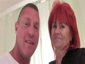 Redhead porn mom and strong boyfriend in fucking