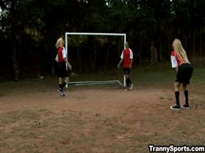 Goalkeeper fucked two transvestite football players in the ass