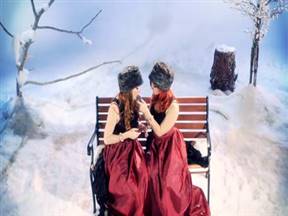 Two girls in winter lesbian sex on a bench