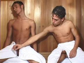 Dudes are having fun in a sauna