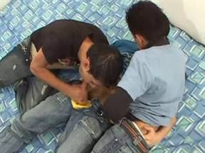 Caresses and fucking of three young men