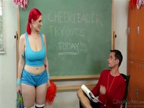 Coach and red-haired cheerleader engage in debauchery