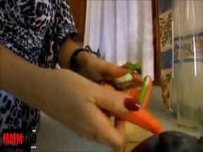 Anal sex with a jerk-off vegetable in the kitchen