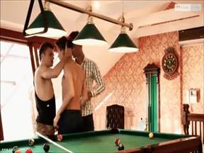 Three homos indulge in debauchery on a pool table